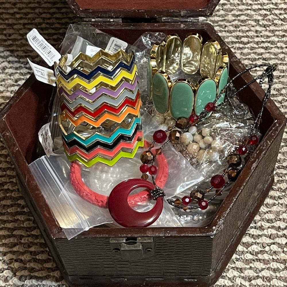 Used or Vintage Costume Fashion Jewelries Plus Trinket Box
